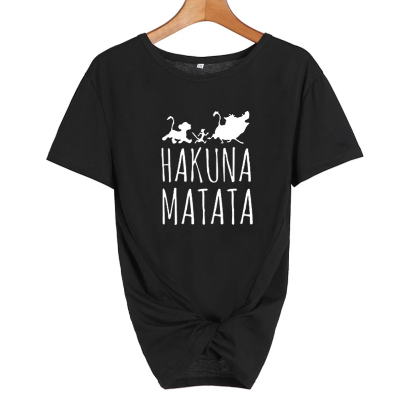 HAKUNA MATATA женская футболка с модным принтом черно-белая хлопковая с коротким рукавом Милая женская одежда повседневная футболка Femme размера плюс