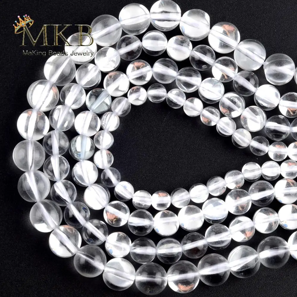 

Natural Round Smooth Silver White Moonstone Beads For Jewelry Making 6-12mm Space Loose Beads DIY Bracelets Jewellery Strand 15"