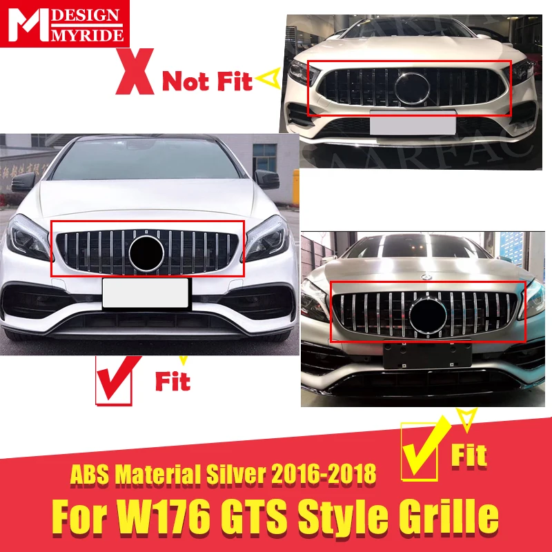 Для W176 A класс Передняя решетка GTS стиль грили для merceesmb A180 A200 A250 A45 ABS серебро передние грили без знака