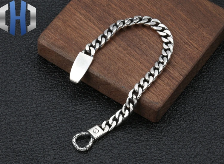 

S925 Sterling Silver Vintage Wrist Jewelry Thai Silver Personality Fashion Japanese And Korean Simple Glossy Men's Bracelet