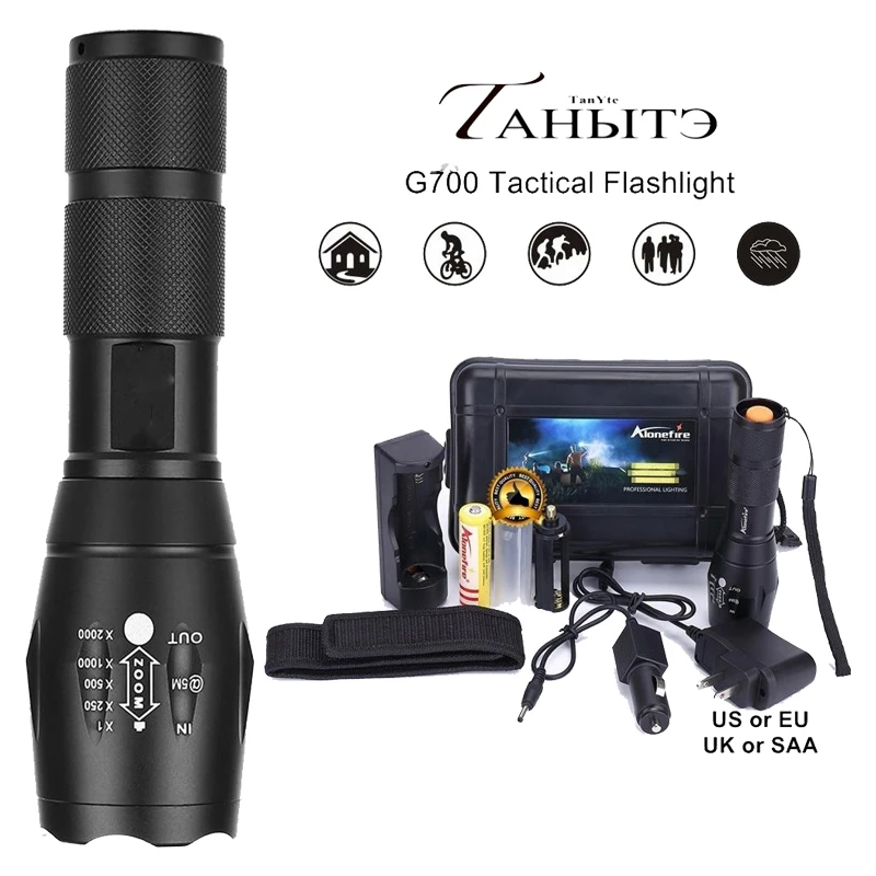 

LED Tactical Flashlight,Super Bright High Lumen XML T6 Flashlights Portable Outdoor Water Resistant Torch Light Zoomable 5 Light