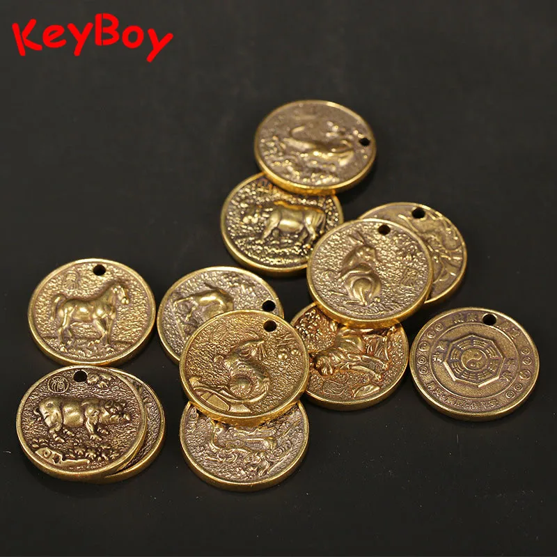 Брелок для ключей из латуни 12 Подвесок в виде животных Зодиака монета тигр кролик