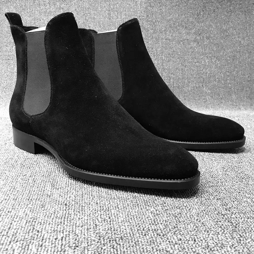 mens black velvet chelsea boots