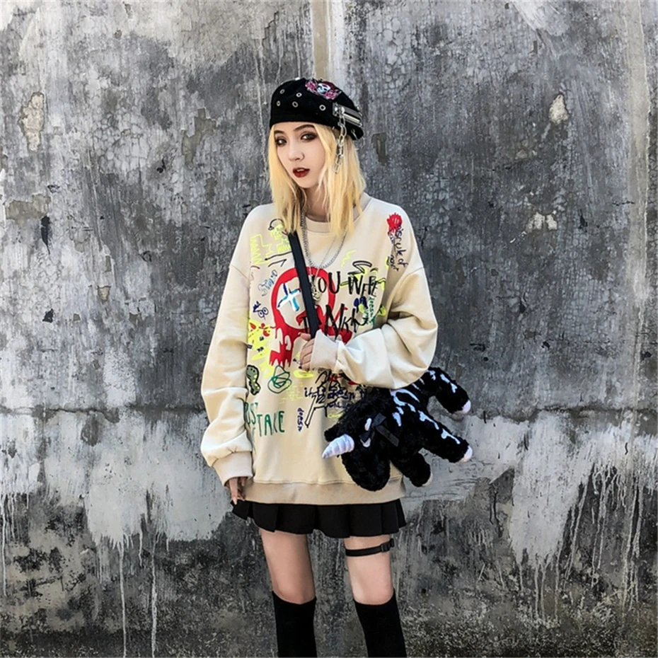 Harajuku пуловер для мужчин и женщин, креативные толстовки с принтом граффити, мужские хипстерские толстовки в стиле рок, хип-хоп, уличная одежда, свитшоты, толстовки, WG686