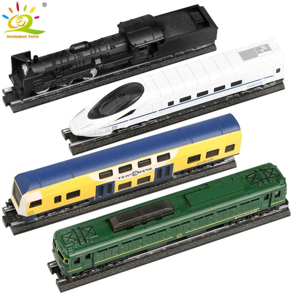 HUIQIBAO игрушки 4 шт./компл. моделирование металлический Паровой грузовой Diecasts поезд высокого Скорость дорожки для железной дороги инерционные Машинки Игрушки для детей