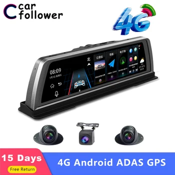 شراء10 بوصة 4G ADAS أندرويد DVR لوحة قيادة السيارة نظام تحديد المواقع والملاحة FHD 1080P عدسة مزدوجة داش كاميرا G الاستشعار مسجّل بيانات كاميرا السيارة Wifi