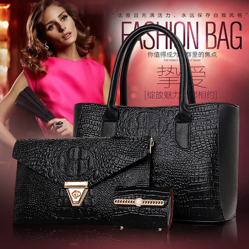 

Crocodile Pattern WOMEN'S Bag Handbag 2018 Europe And America New Style Different Size Bags Fashion Three-piece Set One-Shoulder