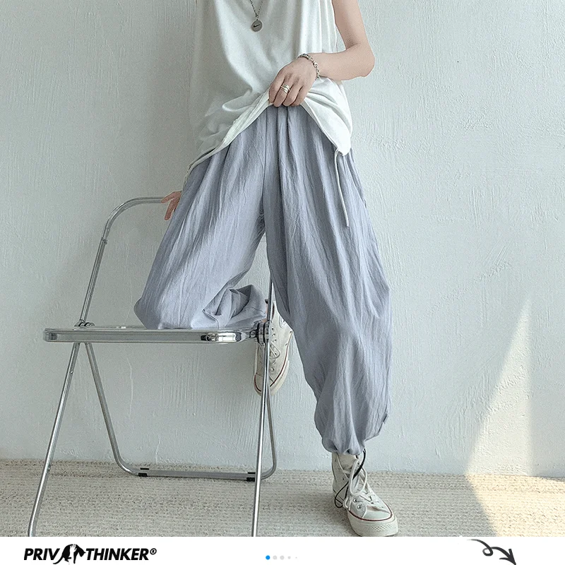 Privathinker 2020 однотонные хлопковые льняные летние штаны-шаровары мужские уличные
