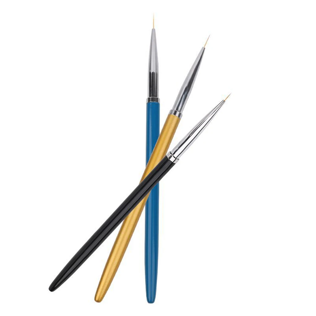 3Pcs Nail Liner Pen Super Fine Nylon Bristles Metal Handle Painting Drawing UV Gel Liner Manicure Polish Brush Tool