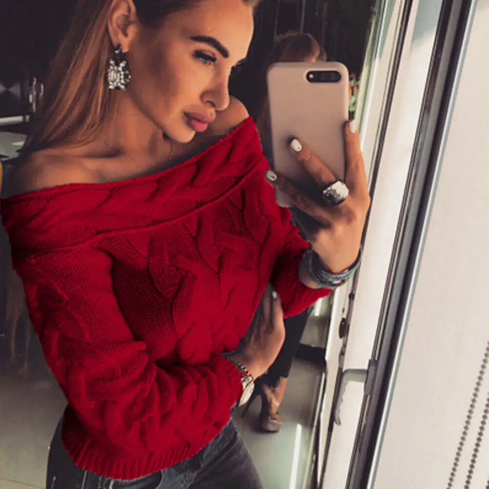 

Women Sexy Off Shoulder Twist Sweaters Sweater Winter Autumn Thick Warm Sweater Long Sleeve Tops Knit Pullover 5Colors One Size