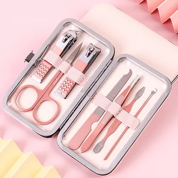

7 Pcs Rose Gold Manicure Set Nail Cuticle Pusher Clipper Scissor Tweezer Picker Pedicure Knife Stainless Steel Nail Art Tools