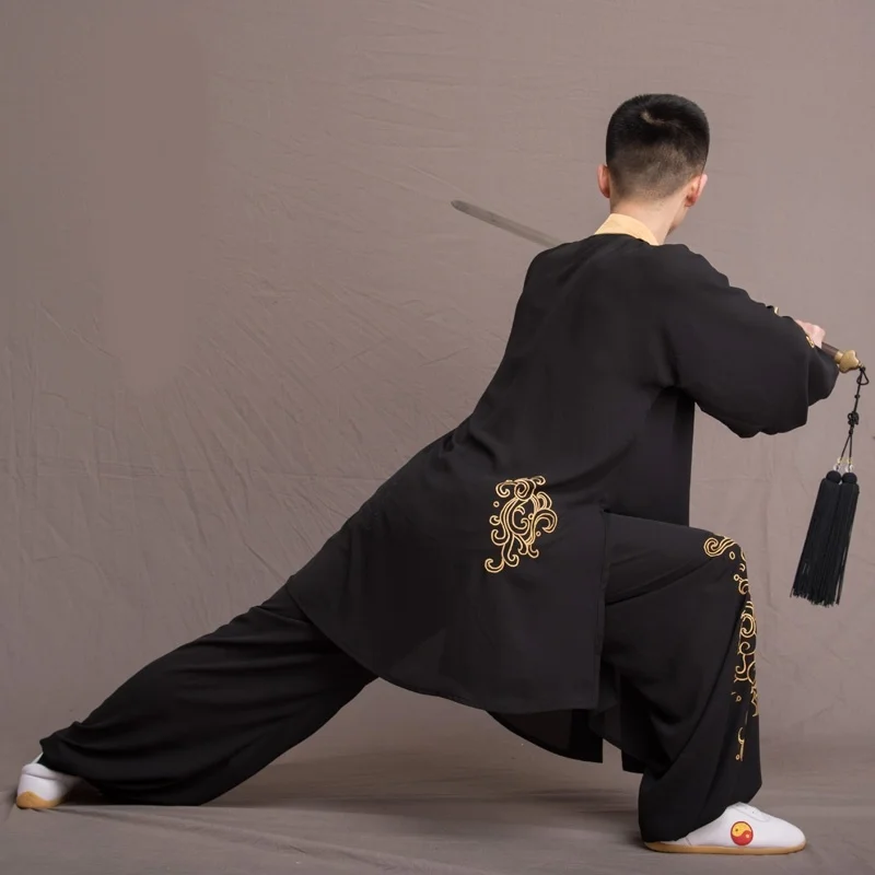 Tai Chi одежда Новое поступление Вышивка Черная сценическая форма ушу для мужчин костюм кунг-фу мужская униформа Тай Чи FF2253