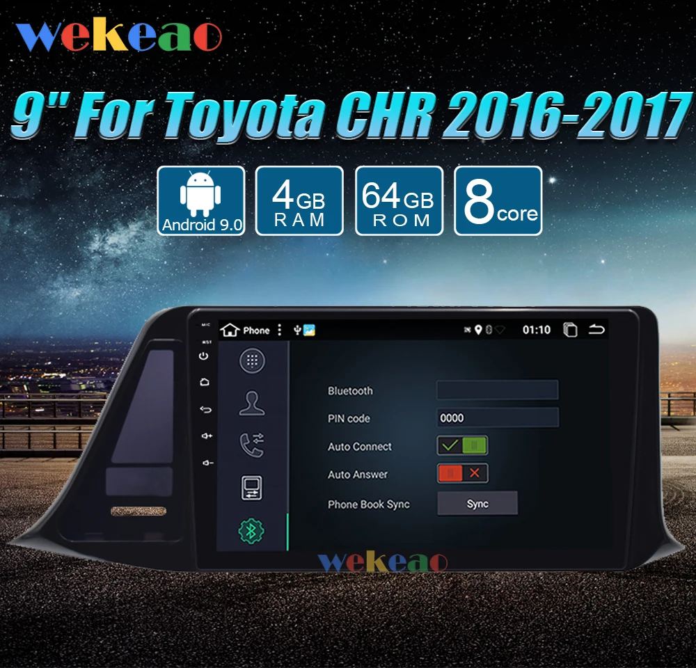 Wekeao сенсорный экран 9 ''Android 9,0 автомобильный Радио gps навигация для Toyota CHR DVD Автомобильный плеер