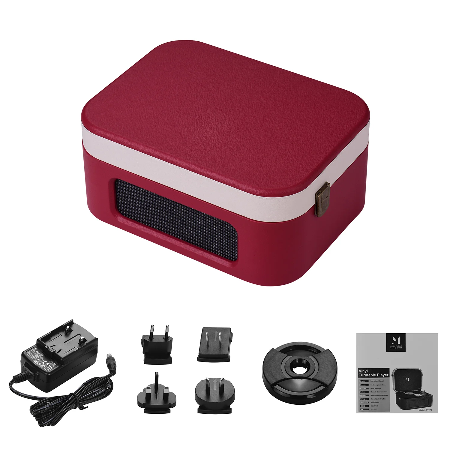 M MUSIC PUBLIC KINGDOM MPK TT270 Vintage Suitcase Design Vinyl Record Player 2-Speed Turntable Wireless BT Input RCA Output
