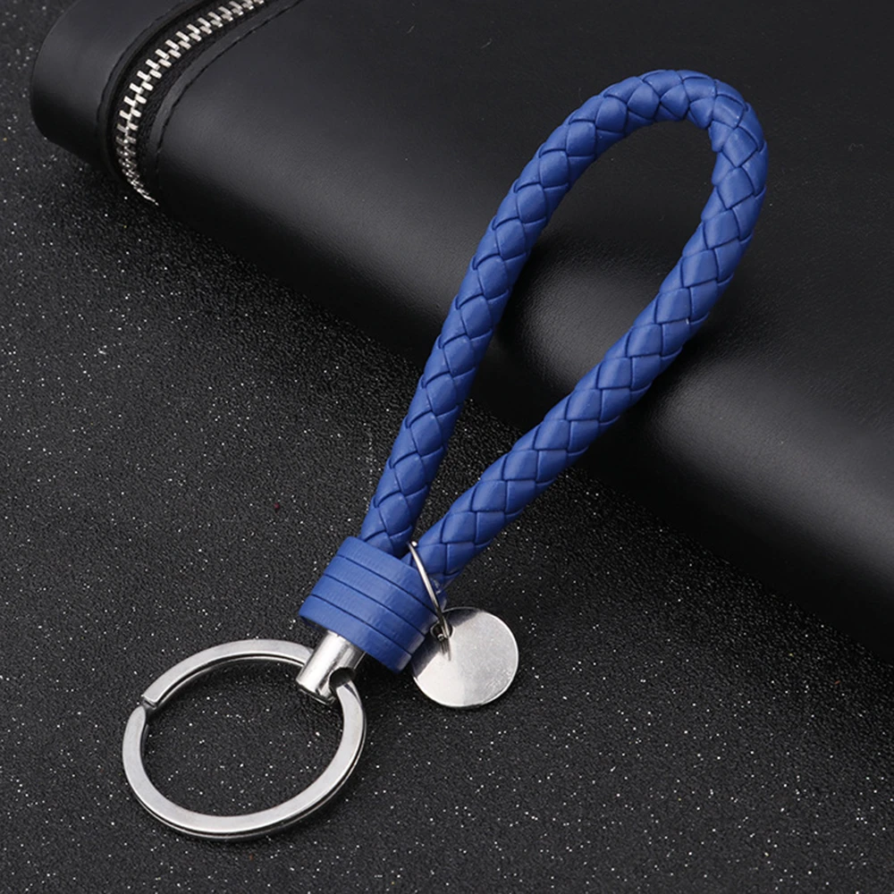Braided Leather Car Logo KeyChain Weave Strap Rope Keyring Holder for BMW Red