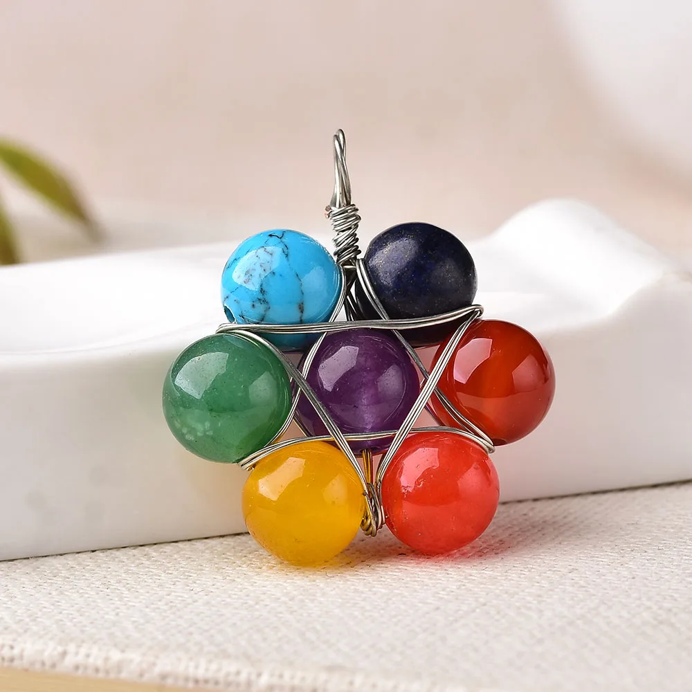 colorful 1 шт., Модный кулон из натурального камня, разноцветный аметист, бирюза, агат, минеральные ювелирные изделия, энергия чакры, кварц для мужчин и женщин, кристалл - Цвет: colorful