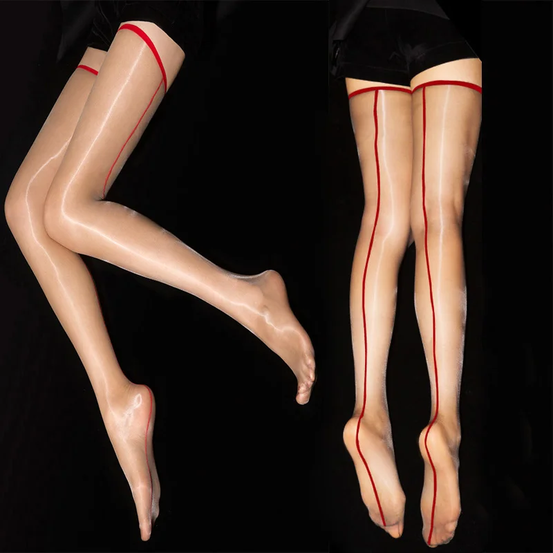 Чулки в стиле ретро глянцевые со швом сзади одномерные ультратонкие прозрачные