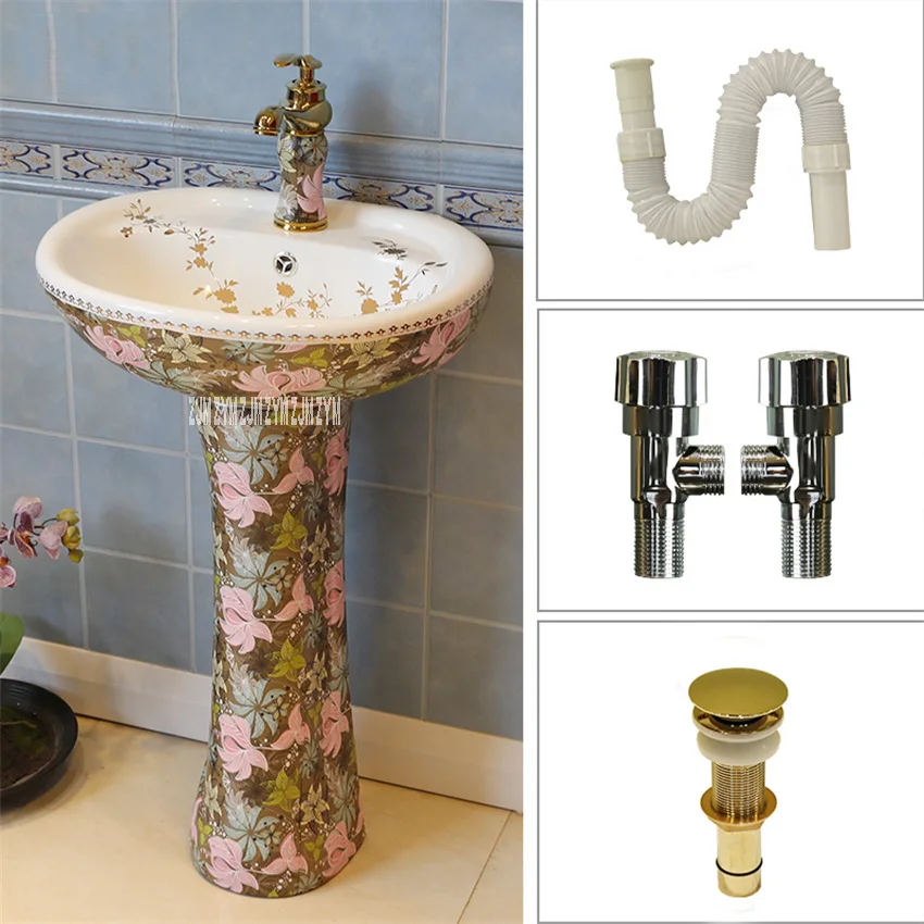 6-piece kit A JSN-2410 интегрированный керамический умывальник Туалет Колонка вертикальный пол пьедестал умывальник балкон Тип пола ручная умывальник - Цвет: 6-piece kit A