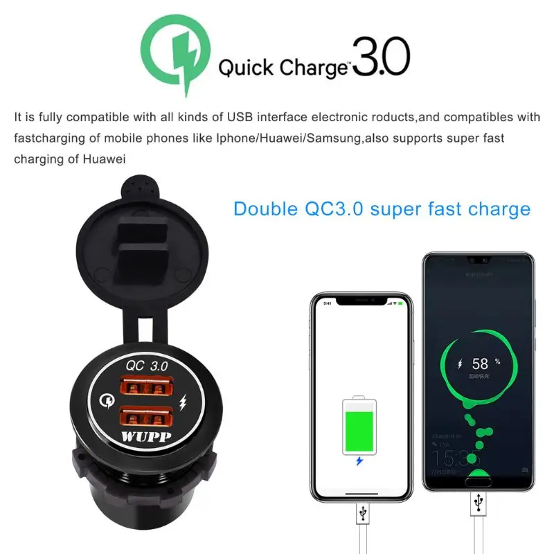 Алюминиевая водонепроницаемая розетка QC 3 0 USB для быстрой зарядки электрическая