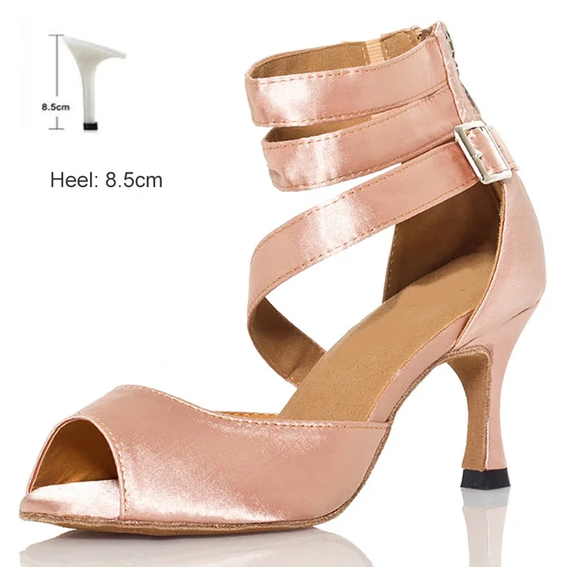 Skin 8.5cm heels Бальные туфли для латинских танцев для женщин и девушек, женские туфли для Танго/бальных танцев/латинских танцев/современный каблук 6/7. 5/8. 5, обувь для танцев в помещении, Прямая поставка - Цвет: Skin 8.5cm heels