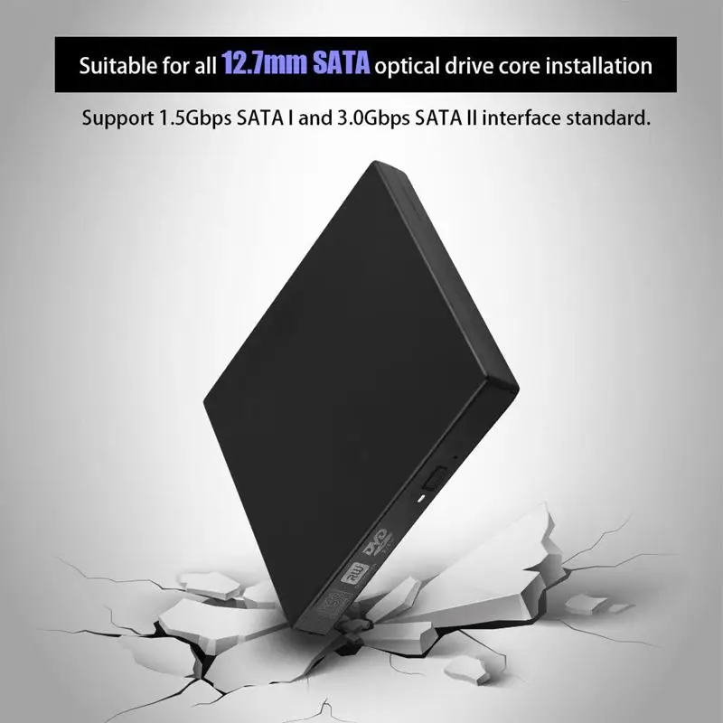 USB 2,0 Тонкий Внешний чехол для 12,7 мм SATA CD DVD горелки оптический привод