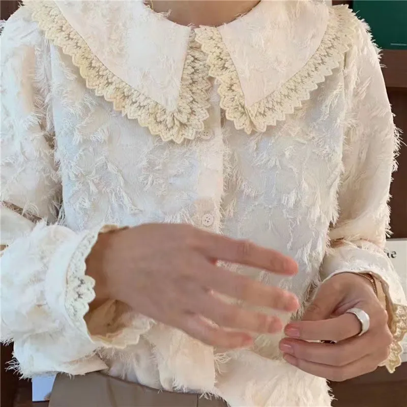 RUGOD Весенняя блузка женские блузки с длинным рукавом кукольный воротник элегантный топ корейская модная одежда женские рубашки флисовая рубашка