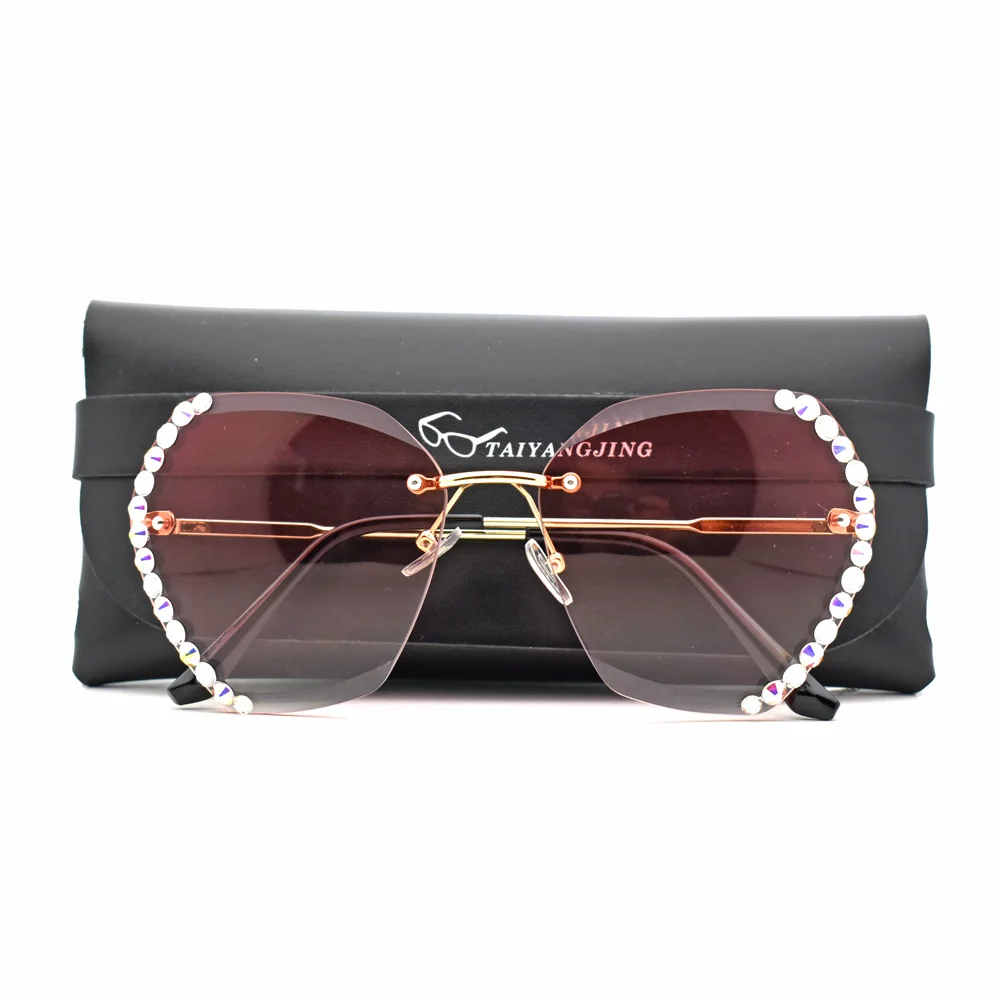 Модные женские солнцезащитные очки ручной работы Стразы без оправы негабаритные