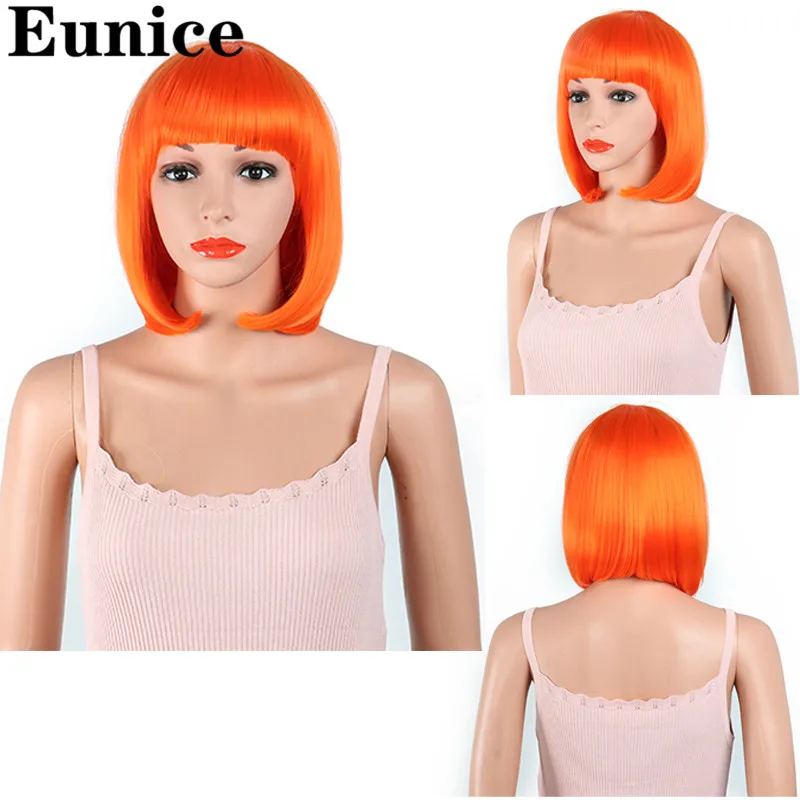 Синтетические волосы 10 дюймов прямые короткие боб парики с челкой синий золотой красный черный белый фиолетовый розовый зеленый коричневый косплей парик женский - Цвет: SX09 dark orange