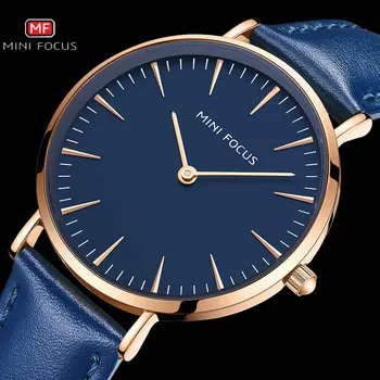 

MINIFOCUS Blue Watch for Women Top Brand Luxury Simple Quartz Watches Lady Clock Leather Strap Waterproof relogio feminino