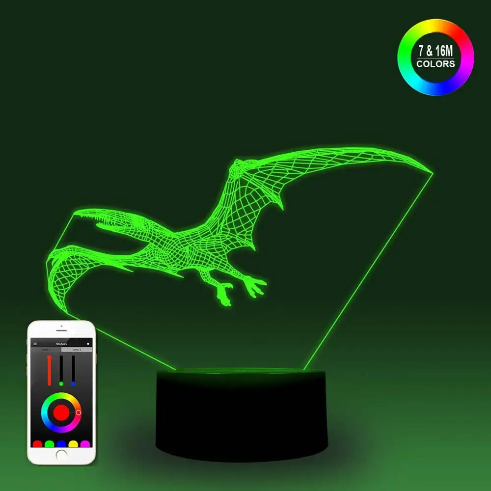 NiteApps Peranodon динозавр 3D RGB светодиодный ночник настольная лампа иллюзия Лампа подарок на день рождения приложение/сенсорное управление