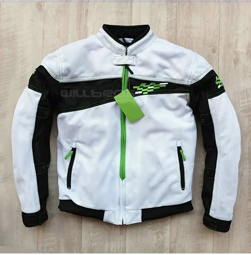 Black White Дышащие белые куртки для Kawasaki мотоцикл MTB горный велосипед куртка с протектором - Цвет: Black White