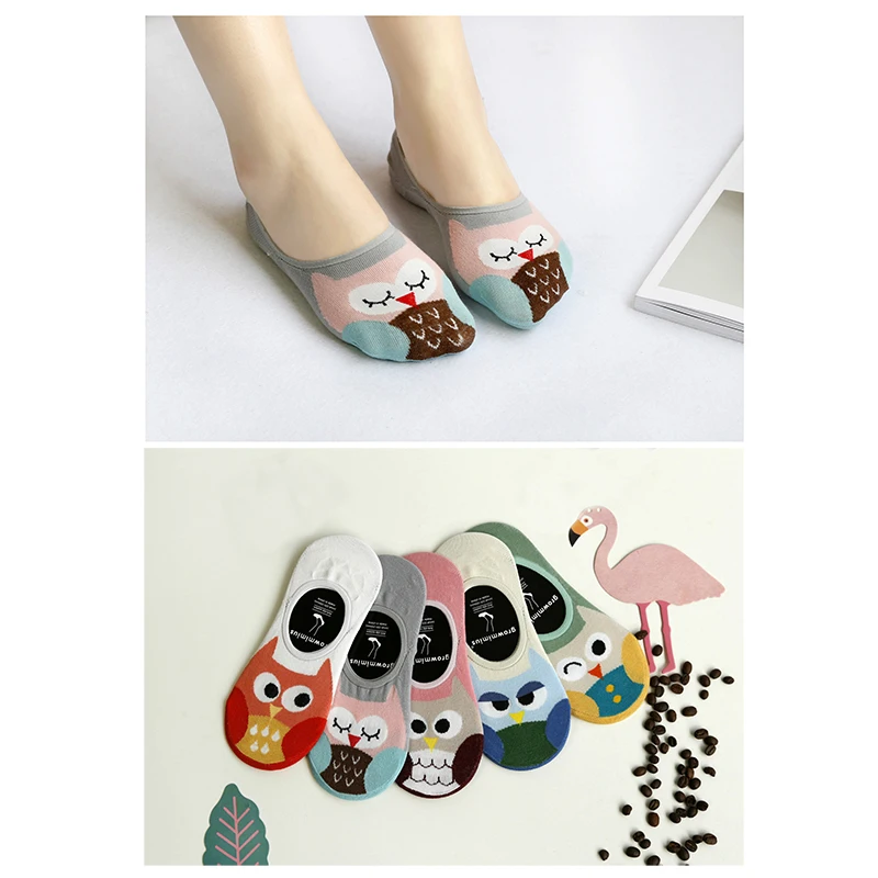 Нескользящие носки невидимки из хлопка с милыми животными для женщин милые