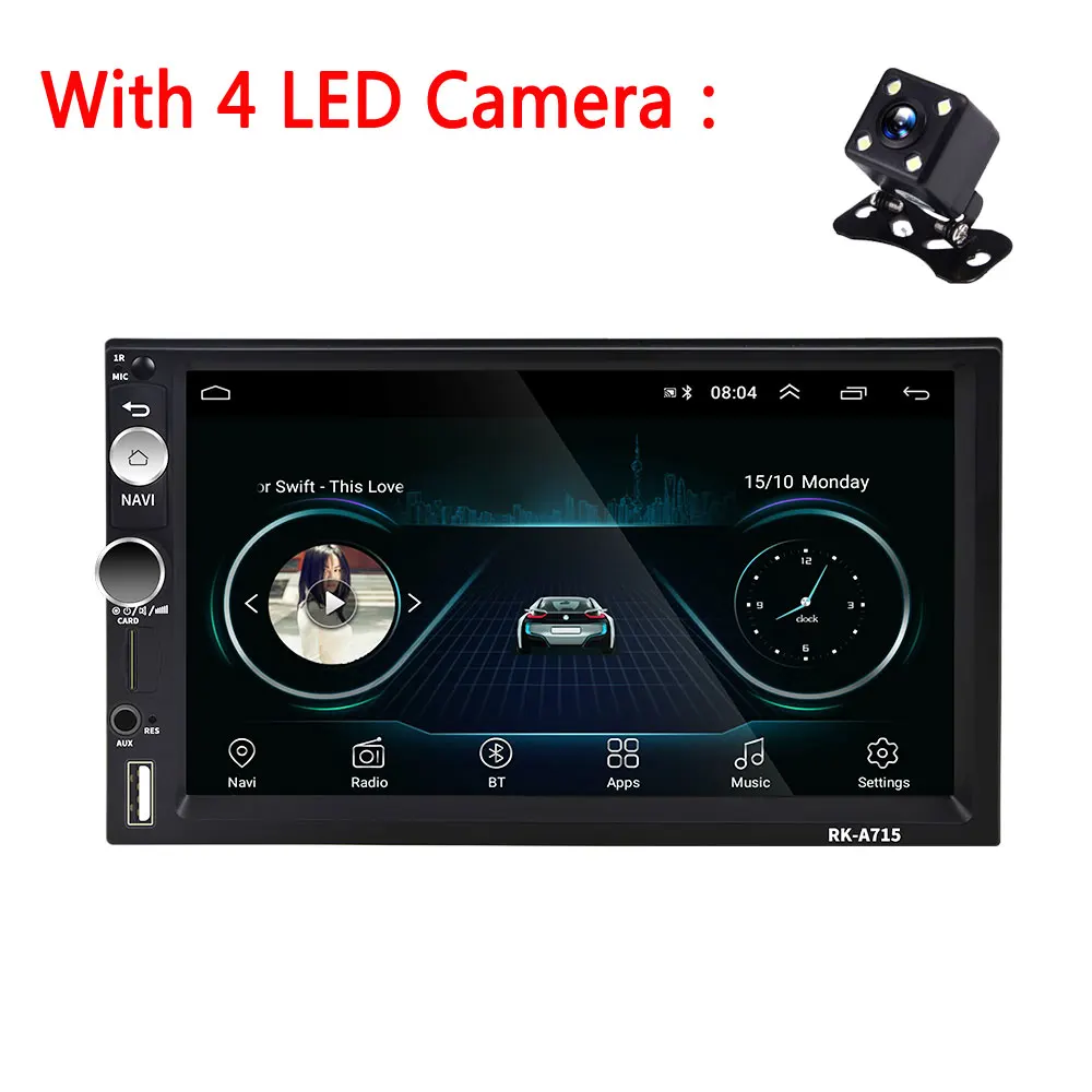 With 4 LED Camera AMPrime Android Автомагнитола 2 din " автомобильный мультимедийный плеер авторадио bluetooth Aux FM USB Авто Радио Зеркало Ссылка аудио MP5 плеер - Цвет: With 4 LED Camera