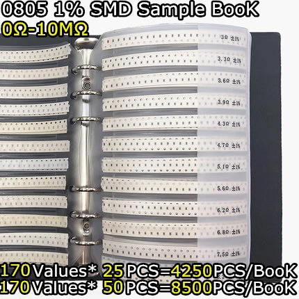 0805 SMD флэш-книга 1% Допуск 170valuesx25pcs = 4250pcs резистор комплект 0R ~ 10M | Обустройство дома