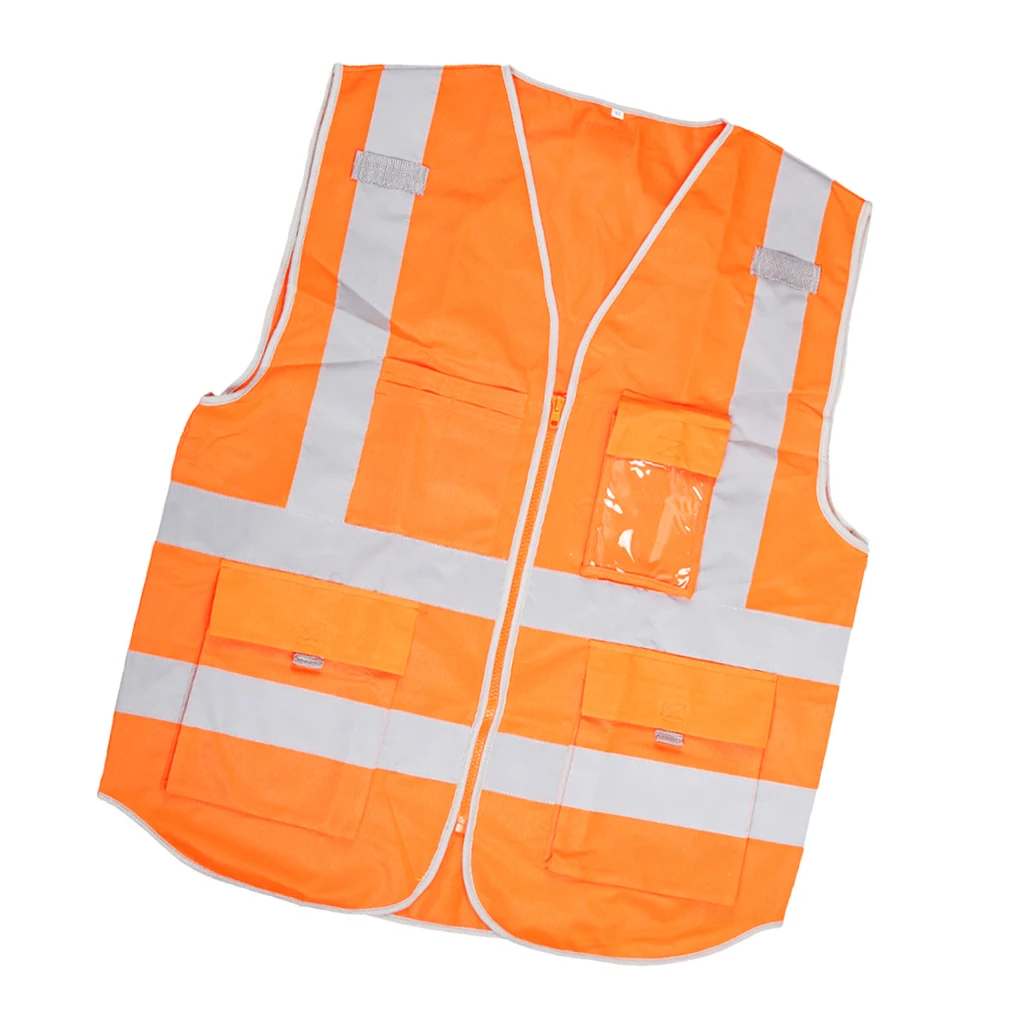 Высокая видимость молнии передний жилет безопасности со светоотражающими полосками, открытый безопасности работы Топы - Цвет: Оранжевый