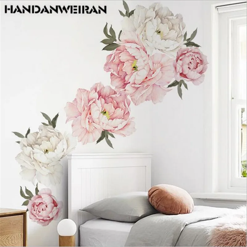 Art Nursery Decals Living Room Interior Decoration Wall Sticker Luxury Peony Rose Flowers Print Removable Wallpaper Stickers