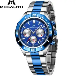 Новые мужские s часы MEGALITH лучший бренд класса люкс водонепроницаемые часы из нержавеющей стали светящийся хронограф кварцевые мужские