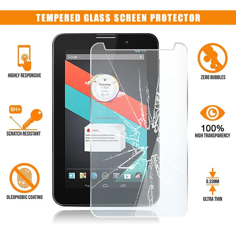 

For Vodafone Smart Tab 3G 7.0"Tablet Tempered Glass Screen Protector Scratch Resistant Anti-fingerprint Film Cover