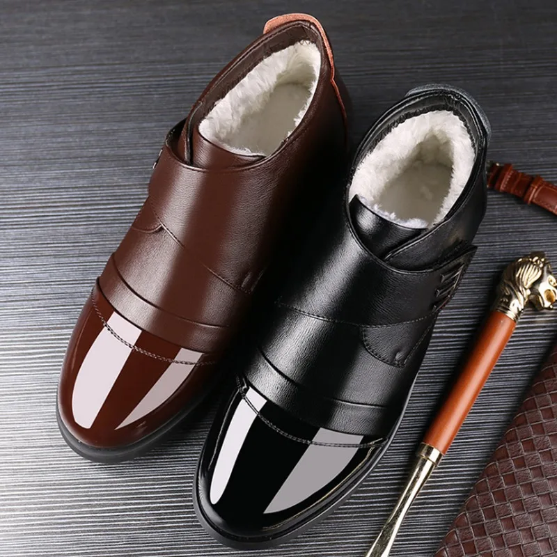 Зимняя обувь Для мужчин ботинки «Челси» из натуральной кожи; Теплая обувь мужские полусапоги Модная брендовая из воловьей кожи, для мужчин обувь A1849