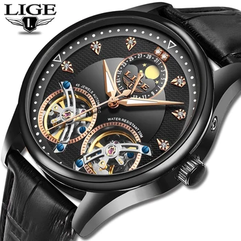 

2020 LIGE Men Watch Mechanical Tourbillon Luxury Fashion Brand Leather Male Sports Watches Men Automatic Watch Relogio Mascu