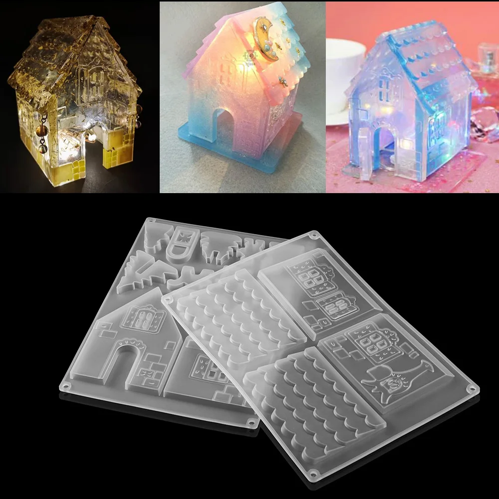 

2 Pcs/set Clear Christmas House Silicone Molds Castle Christmas Tree Epoxy Resin Mold For Children DIY Jewelry Crafts Making