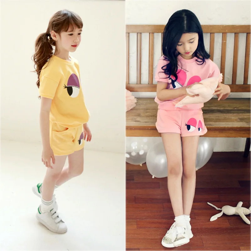 

Girls Clothing Sets Summer Sports Two piece Short Sleeve Children Sets fashion Girls Clothes Suit Casual Cartoon Outfits