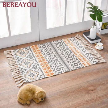 

Nordic Rugs and Carpet Hand Woven Cotton Linen Bohemia Carpets Bedside Rug Geometric Floor Mat Living Room Bedroom Carpet Home
