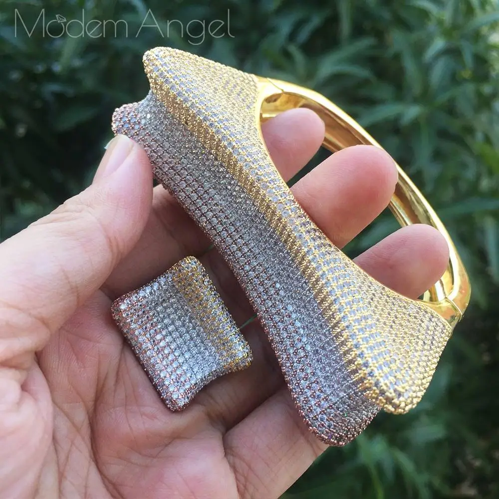 Роскошный набор ModemAngel из браслета кольца и с инкрустацией фианита|Ювелирные