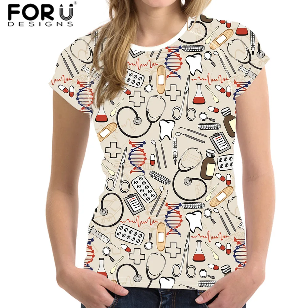FORUDESIGNS, женская летняя забавная футболка, дизайнерская, милая, для стоматолога, медсестры, 3D принт, для девушек, короткий рукав, одежда, camisa feminina - Цвет: HXA305BV