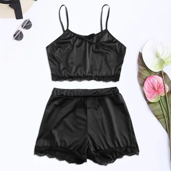 

2020 Sleepwears Suit Women Lace Sexy Pajama Sets Lingerie Low Cut Straps Shorts Yoga Set Sleeveless Nightwear Female Sexy Sports