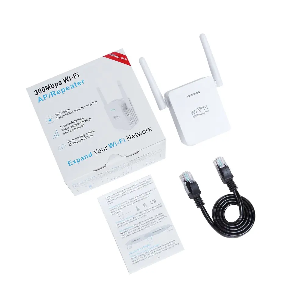 

White WiFi Range Extender 300Mbps WiFi AP/Repeater Dual External Antennas US EU UK WPS Button For Security Encryption