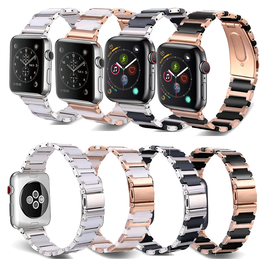 

Stainless steel Ceramic watch strap for apple watch band series 6 5 4 3 2 SE iWatch 38 40 42 44mm Crossing style wrist bracelet