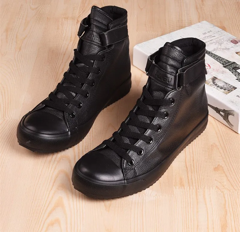 Black White High Top Sneakers Men Ankle Boots Comfort Leather Shoes Men Casual Trainers Elevator Shoes for Men Flats 3cm 8cm