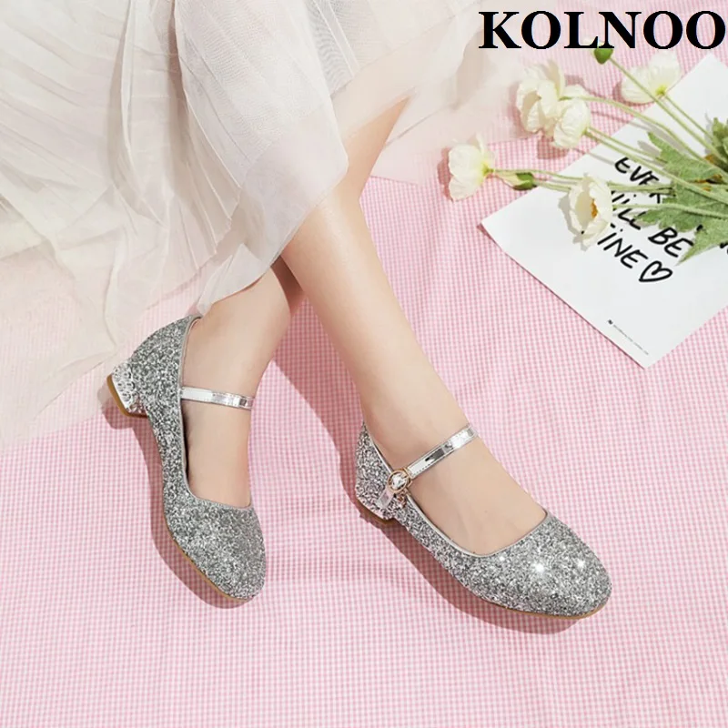 Kolnoo Handmade Real Photos Ladies Block Heel Pumps Mary Janes Nubuck Leather Round-toe Dress Shoes Evening Club Fashion Shoes